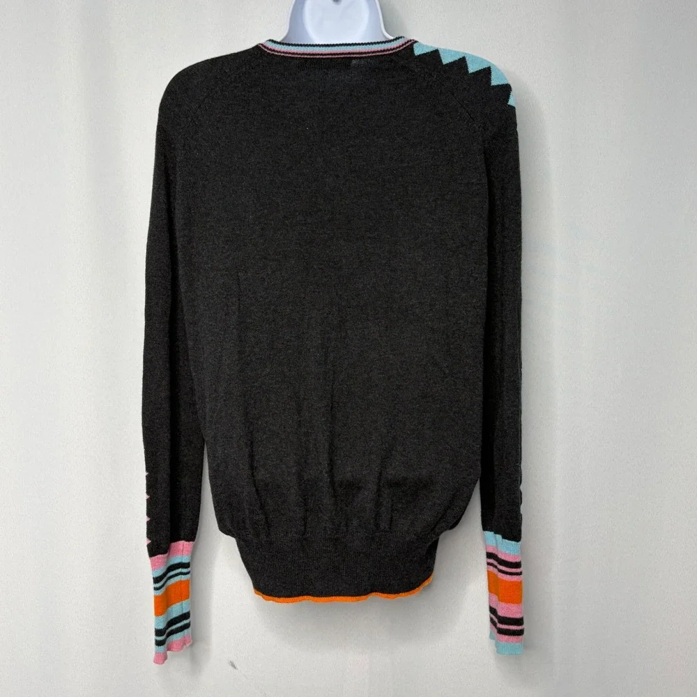 Zaket & Plover Womens XS Colorblock Zigzag Cardigan Sweater Grey Blue Pink Mod